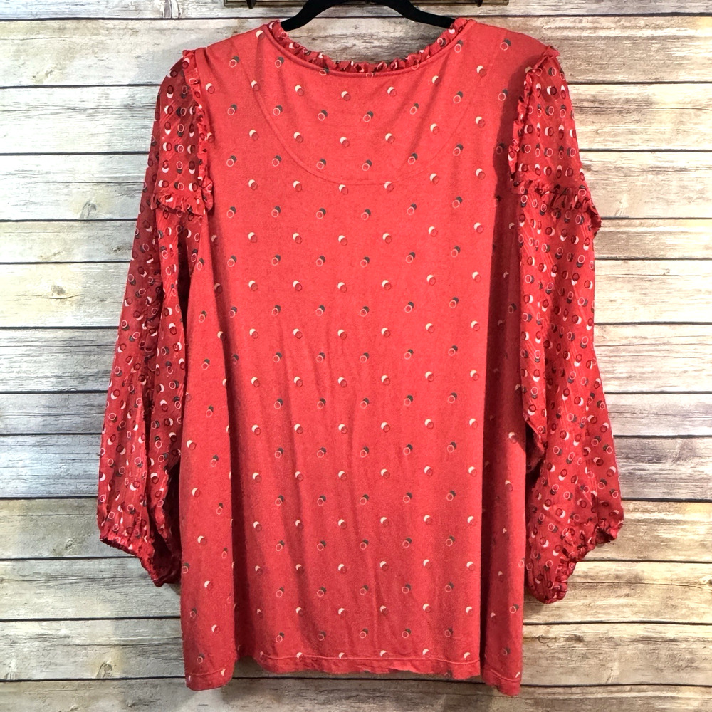 Maeve A+nthropologie Jacquin Red Circles & Ruffle Bohemian Peasant Blouse 2X - Picture 2 of 8